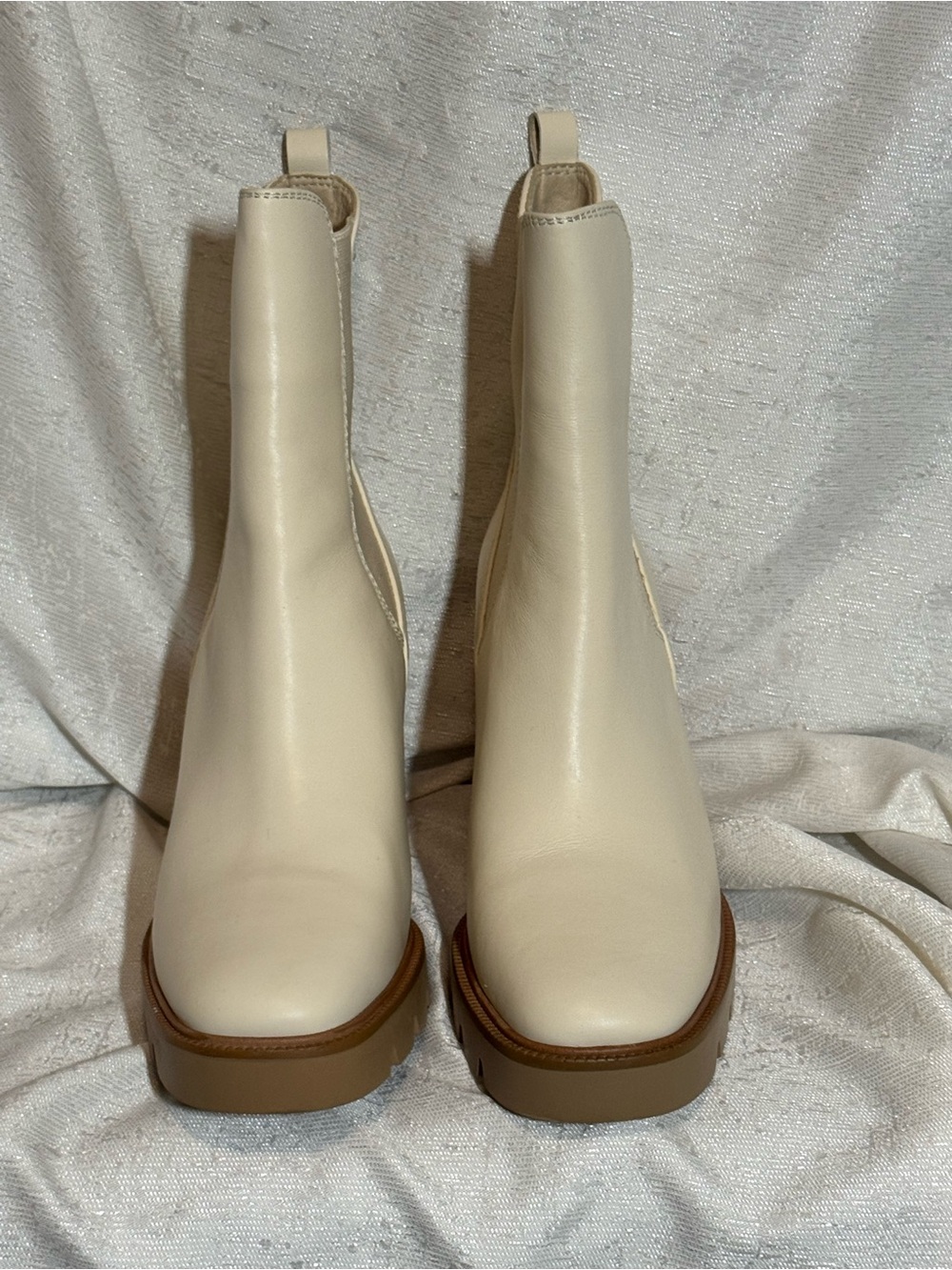 Sam Edelman Rollins Cream Leather Chelsea Block Heel Boots for Women - Picture 7 of 13